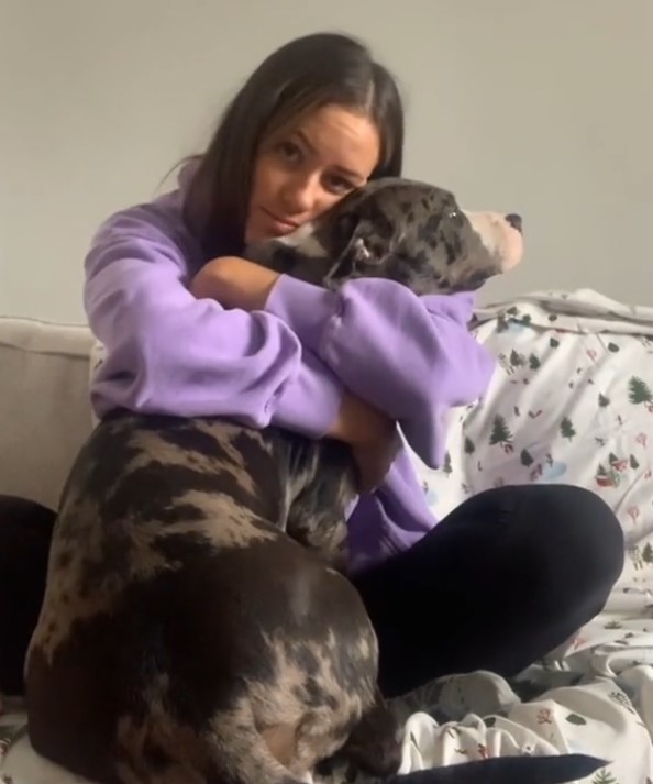 woman hugging a dog