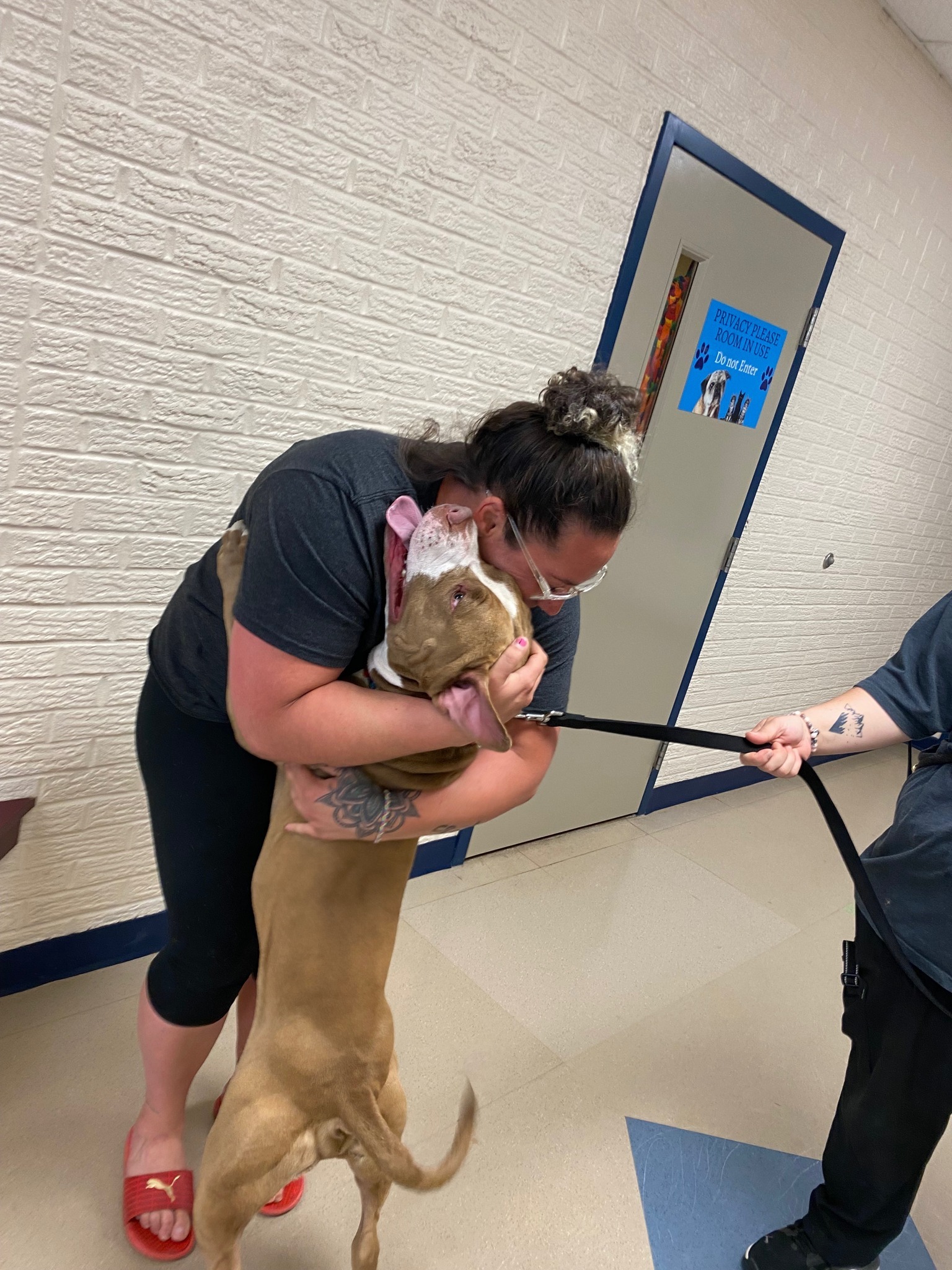 woman hugging dog