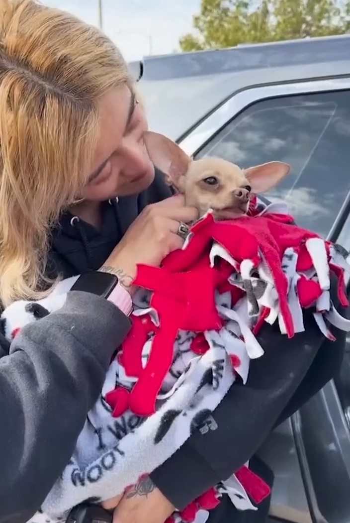 blonde woman and tiny dog