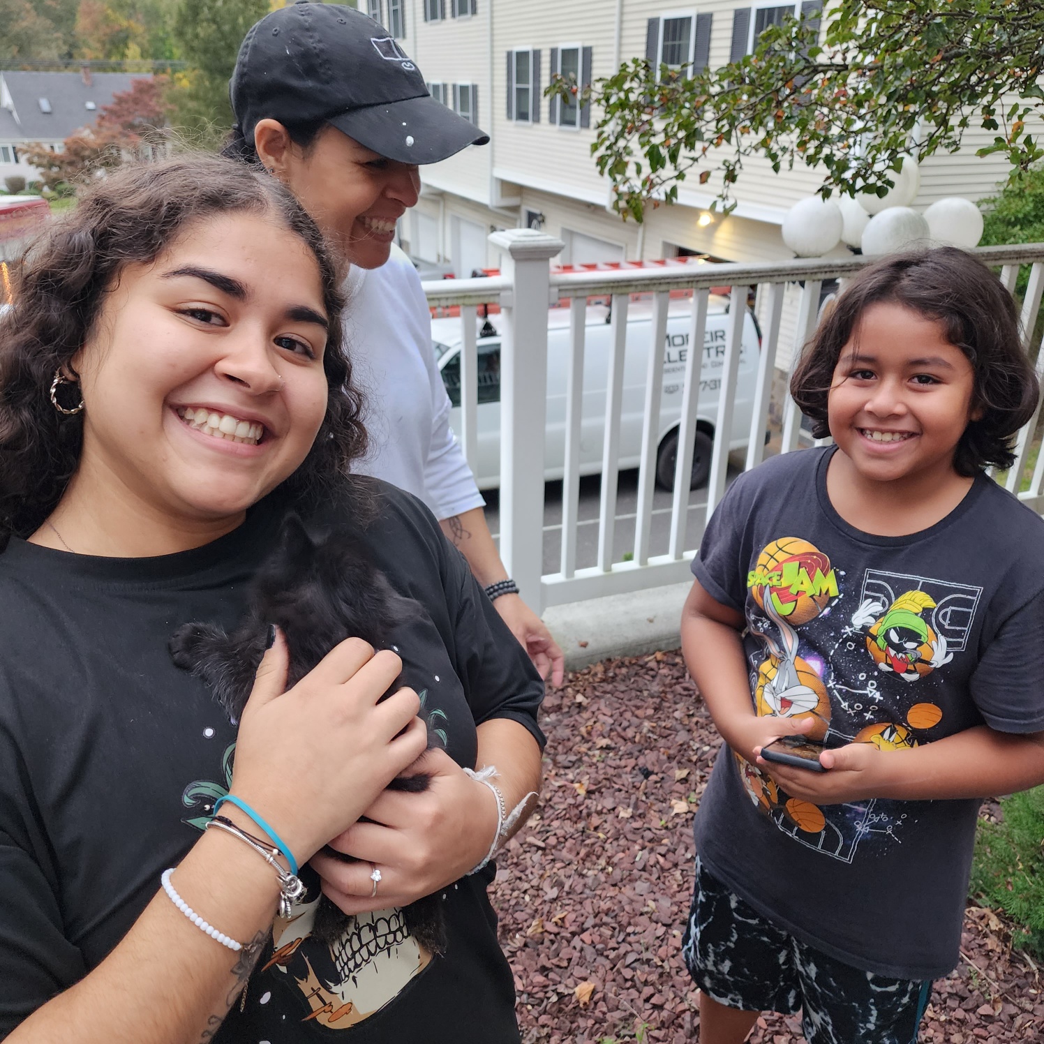 happy kids with kitten