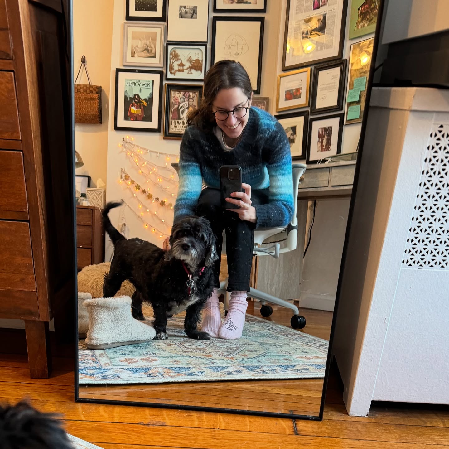 Woman and partially blind dog