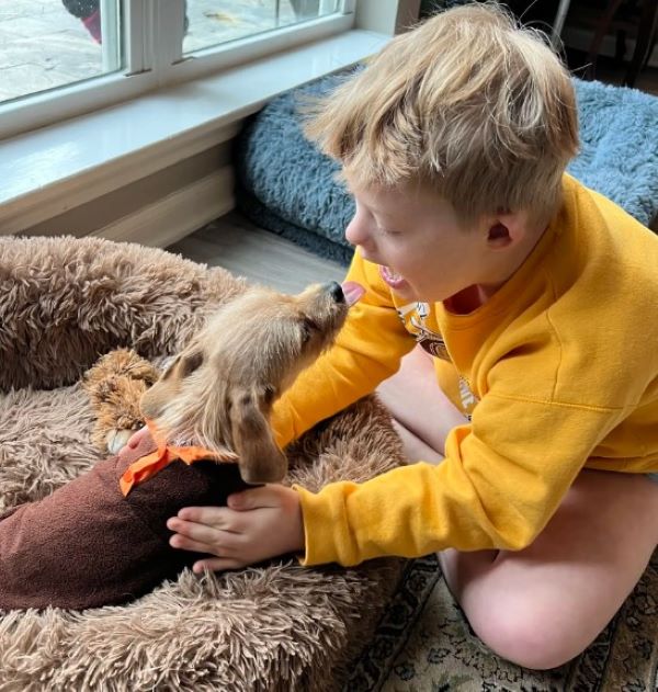 kid and sweet puppy