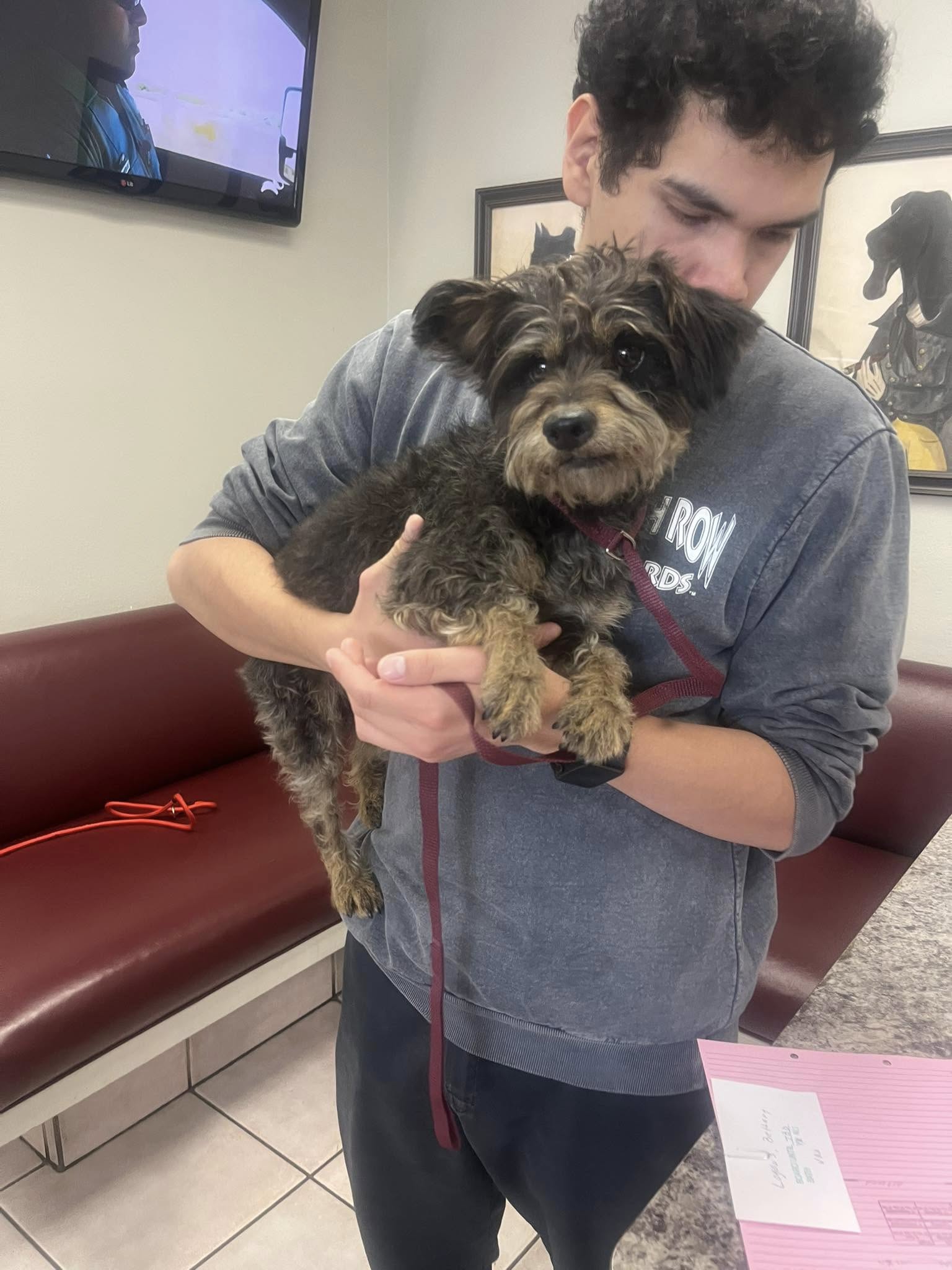 man holding a beautiful dog